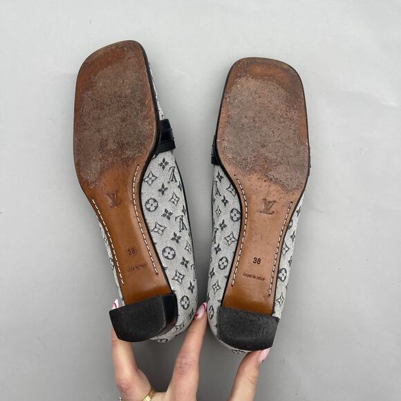 Louis Vuitton Mini Lin Navy And Grey Mules Size 38 US 8 - Picture 9 of 13